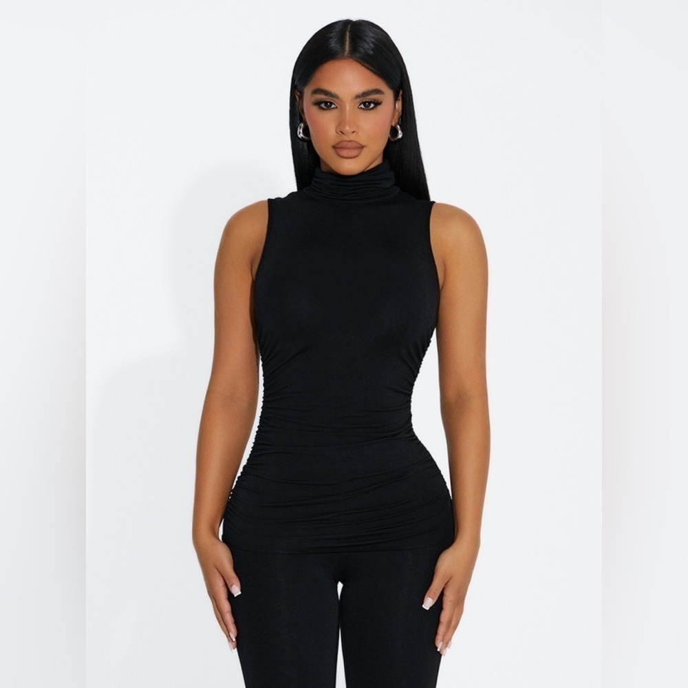 NEW Naked Wardrobe Black Micro Modal Far from Basic Sleeveless Turtleneck Top